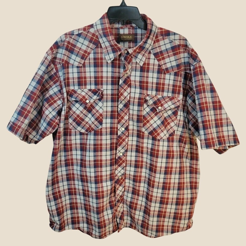Vtg Lincoln Outfitters Western Pearl Snap Shirt Plaid Farmhouse Cowbow 2X